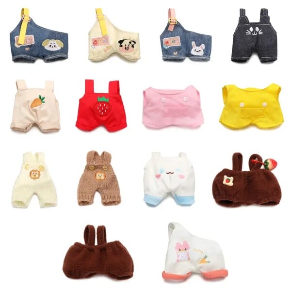 Cute Cartoon Plush Doll Overalls Pants Shorts Jeans Hairball Knited Miniature Hat For 20CM Doll Clothes Accessories Kids Toys