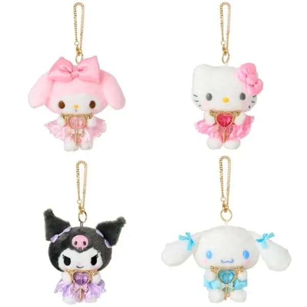 October Japan Sanrio Love Heart KeyChain Kitty Melody Kuromi Cinnamoroll Pendant Hanging Ornaments Anime Collection Plush Toys
