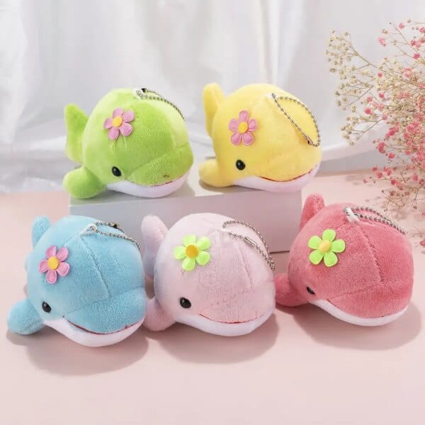 Kawaii Small Charms Pendant Cute Mini Dolphin Plush Toy Keychain PP Soft Cotton Stuffed Car Key Decoration  Birthday Gifts