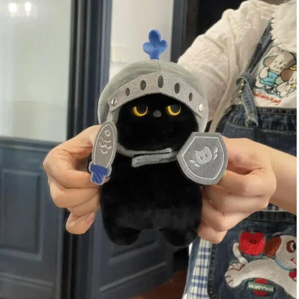 Accompanying Doll Shield Knight Cat Plush Doll Silly Cute Cat Plush Toy Soft Cartoon Black Cat Stuffed Toy Children