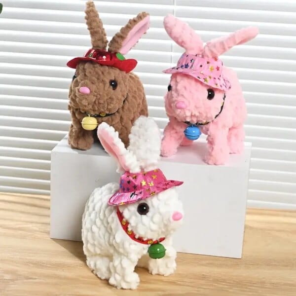 Super Cute Bell Electric Bunny Long Ears Hat Soft Plush Toys Creative Fun Will Jump And Bark Electric Pet Bunny Birthday Gifts