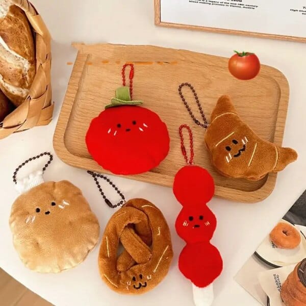 Kawaii Cartoon Food Plush Keychain Potato Croissant Tomato Plush Key Chain Plush Stuffed Toys Bag Pendant Birthday Gift
