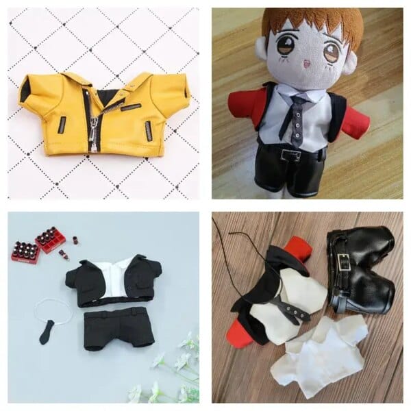 Lovely Leather Clothes for 20cm Plush Doll Toy 4pcs / Set Red Black Rice White 3 Colors Western-style Clothes Suit DIY doll