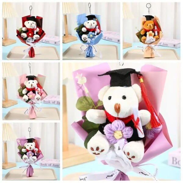 Creative Lovely Bear Graduation Bear Bouquet Cartoon Elegant Bear Plush Bouquet Lovely Doctoral Bear Toy Student Gift