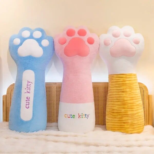 Cute Creative Cat Paw Chair Cushion Plush Toys Soft Stuffed Fluffly Office Lumbar Support Long Pillow Home Deco for Girls Gifts
