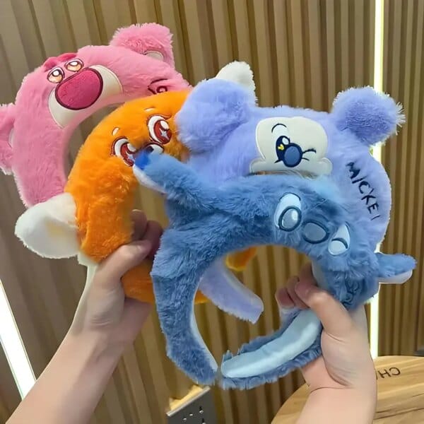 Disney Mickey Mouse Plush Ears Headband Women Cute Pink Lotso Stitch Hairbands Girl Toy Story Hair Accessories Kid Birthday Gift