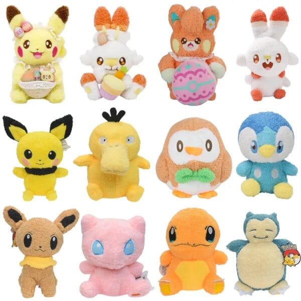 Pokemon Easter Pikachu Scorbunny Pawmi Plush Toy Piplup Snorlax Mew Psyduck Curly Fluff Doll Kawaii Soft Stuffed Doll Gifts