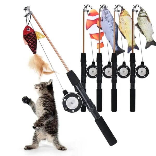 New Retractable Cat Teaser Wand Toy Ultra-Long Plush Cat Feather Toys Catnip Refills Cat Fishing Pole Toy for Indoor Cats