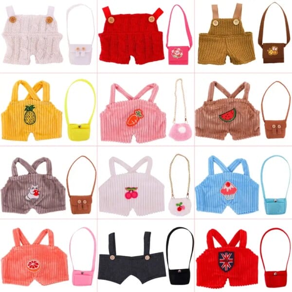 Kawaii Animal Overalls+Bag for 30cm Lalafanfan Doll Clothes Accessories Yellow Duck Bag Stuffed Plush Toy Duck Clothes Toy Gifts