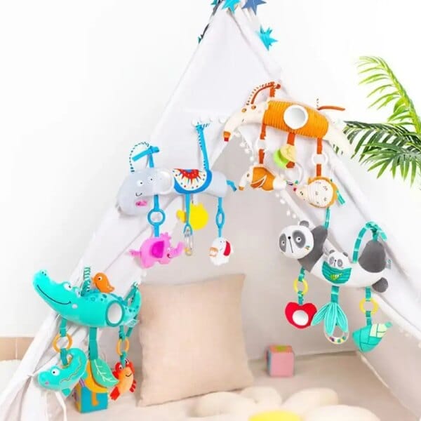 Animal-shaped Baby Stroller Hanging Pendants with Strap Distorting Mirror Plush Stuffed Sensory Toy Visual Development