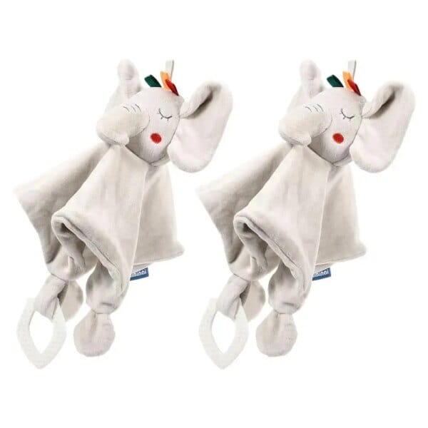 2Pcs Baby Dribble Bibs Soft Silicone Teether Elephant Plush Security Blanket Soothing Toys Comforting Towel Newborn Snuggle Toy