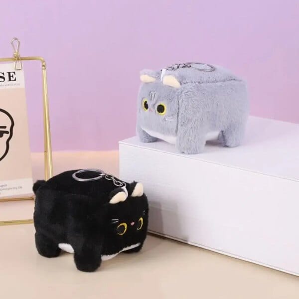 Block Cat Square Cat Plush Keychain Soft Fluffy Calico Cat Plush Toy Orange Cat Blue Cat Kitten Plush Doll Keyring Decorations