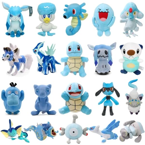 Blue Pokemon Plush Toy Glaceon Vaporeon Squirtle Quaxly Piplup Riolu Lucario Horsea Anime Game High Quality Peluche Doll Gifts