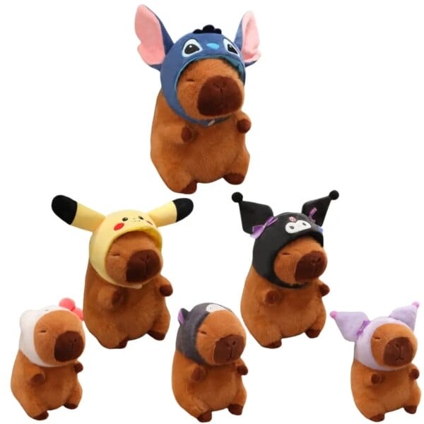 Headgear Capybara Plush Toys Pikachu Stitch Kuromi Plush Cartoon Animal Stuffed Doll Kawaii Room Decor Kids Birthday Xmas Gifts