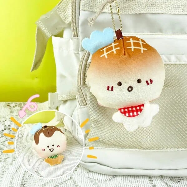 11CM New Double-sided Bread Plush Toy Keychain Fun Quirky Soft Stuffed Doll Pendant Car Key Ring Backpack Bag Charm Kids Gift