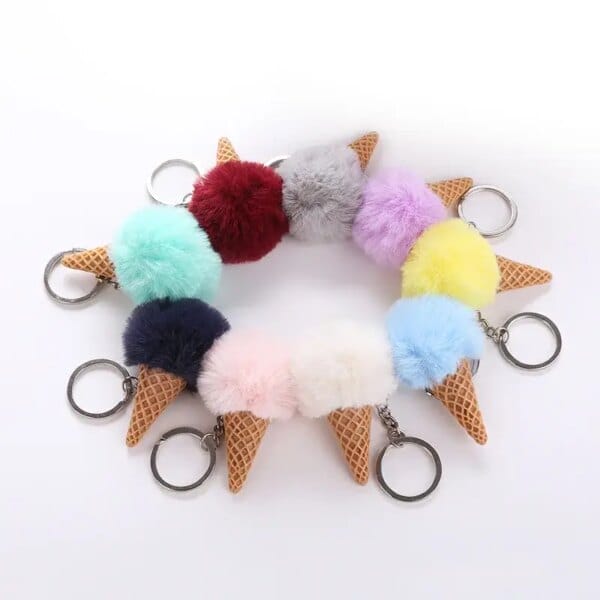 Ice cream With Pom Pom Plush Toy With Keychain Ice cream Key Pendant Soft Stuffed Animal Toys Kids Girls Bag Hang Pendant