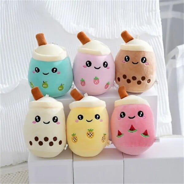 Plush Doll Bubble Tea Keychain Stuffed Boba Fruit Tea Milk Tea Keyring Kawaii Soft Boba Doll Plush Toys Backpack Decoration