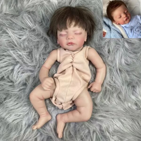 19 Inch Already Painted Reborn Doll Kits Sam With Hair Transplant Lifelike 3D Painted Skin Visible Veins Handmade Mold