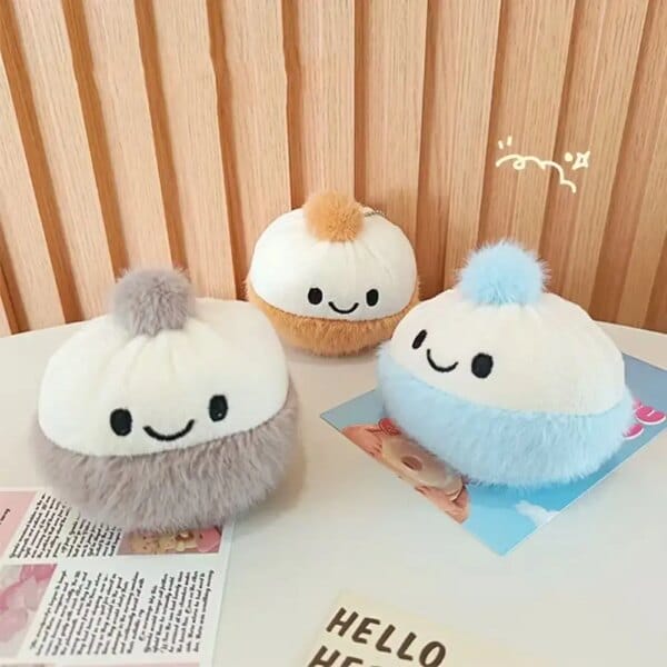 Cartoon Stuffed Bun Doll Keychain Steamed Fluffy Bun Plush Toy Keychain Soft Collection Xiaolongbao Stuffed Doll Pendant