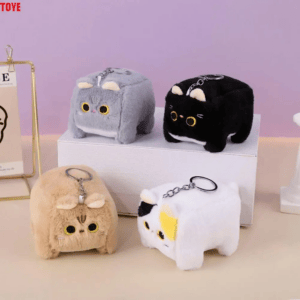 Block Cat Square Cat Plush Keychain Stuffed Animal Soft Calico Cat Plush Toy Kawaii Orange Cat Kitten Plush Doll Keyring
