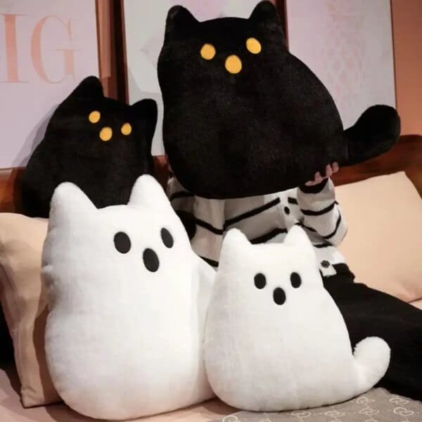 Halloween Style Ghost Cat Plush Toys Kawaii PP Cotton White Cat Plush Pillow Cartoon Cute Black Cat Plush Doll