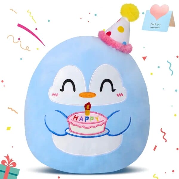 30cm Plush Animals Doll Toys Blue Penguin Sutffed Pillow Birthday Gift Penguin Holding Cake Toys for Kids Children Blessing Gift