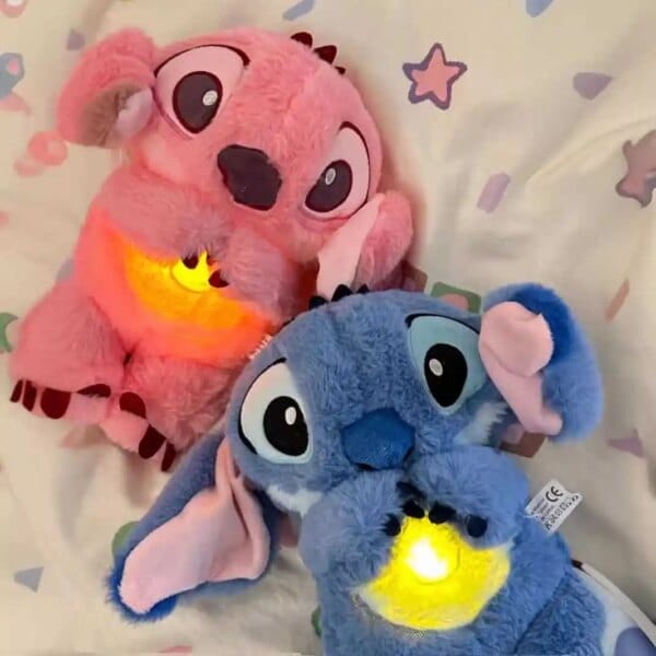 In Stock Stitch Baby Sleep Companion Sound Soothing Music Kawaii Plush Toy with Air Bag Breathing Light Doll Breathing Toy Gift