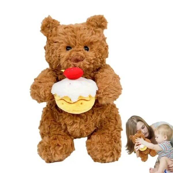 Bear Stuffed Animal Hold Cake Cute Plush Toy Soft Stuffed Animal Brown Stuffed Doll Plushie Home Decor For Baby Shower & Kids