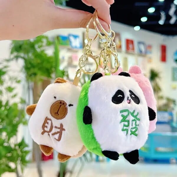 Cartoon Cute Panda Mahjong Plush Doll Keychain Girls Bag Doll Pendant Children Wacky Animal Plush Toys Fun Holiday Birthday Gift