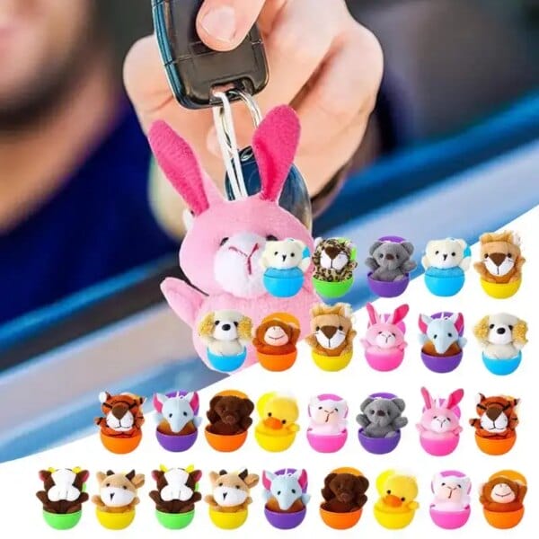 28Pcs Prefilled Easter Eggs Plush Toys Stuffed Animal Easter Eggs Key Chain Set Small Animal Soft Bright Prefilled Classroom
