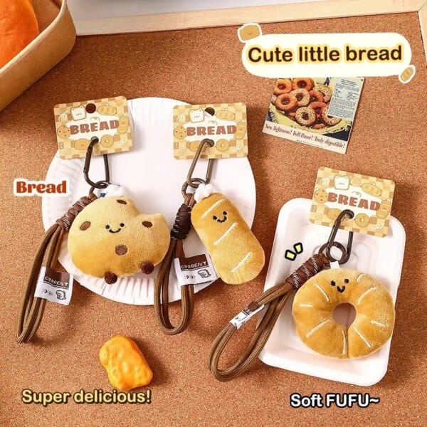 Cute Bread Plush Toy Braided Rope Keychain Donuts Soft Stuffed Doll Pendant Car Key Ring Backpack Bag Decor Kid Gift