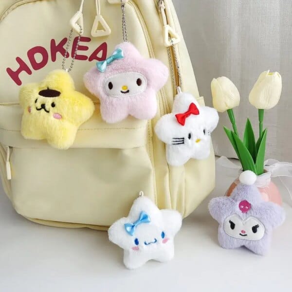 Sanrio KeyChain Hello Kitty Kawaii Star keyring Kuromi Cinnamoroll Stuffed Backpack Pendant Melody Bag Decoration Girl Toy